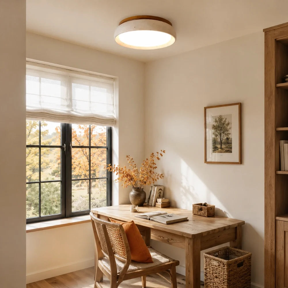 Plafón LED de travertino Lajara en un dormitorio nórdico – imagen 7