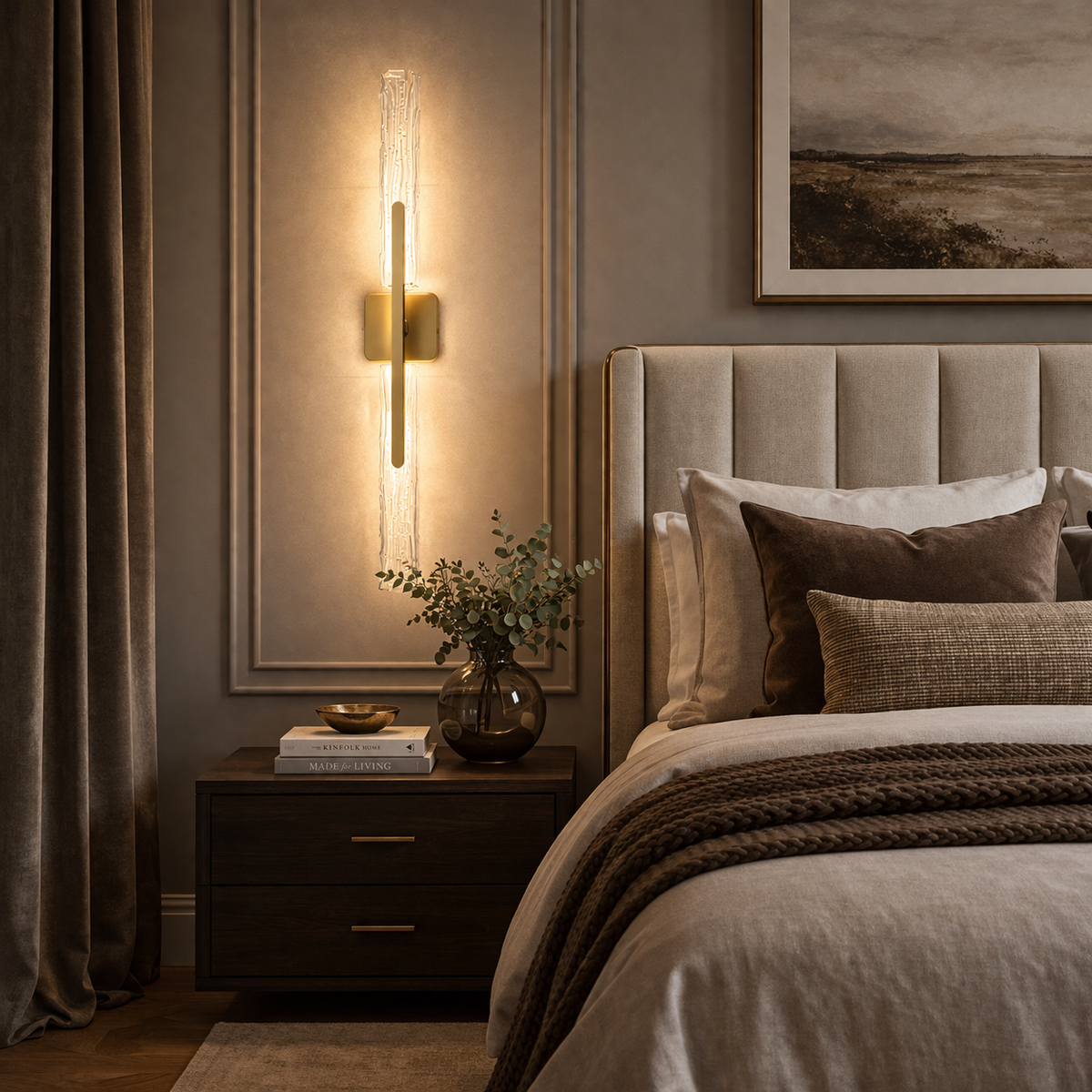 Aplique de pared LED vertical Ondera en un ambiente acogedor – imagen 10
