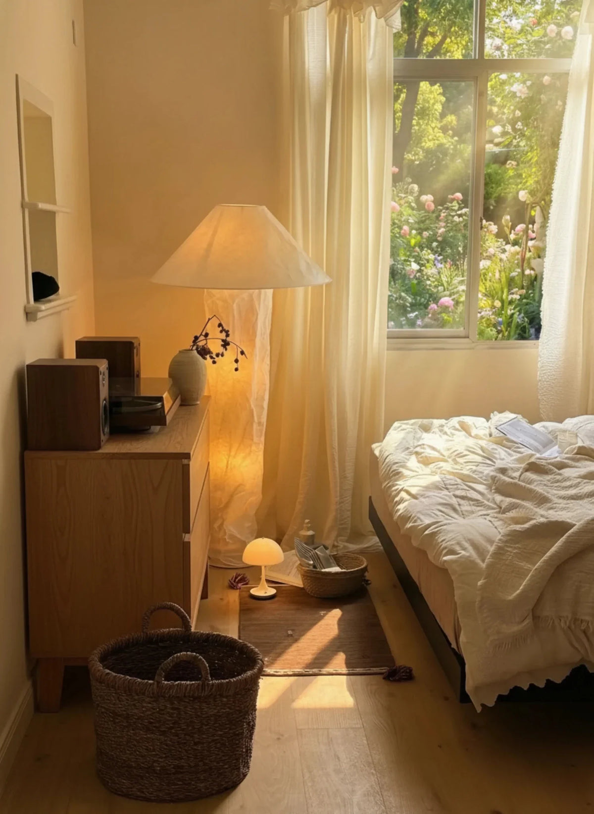 Lámpara seta de papel arrugado Setilda en un salón acogedor – imagen 5