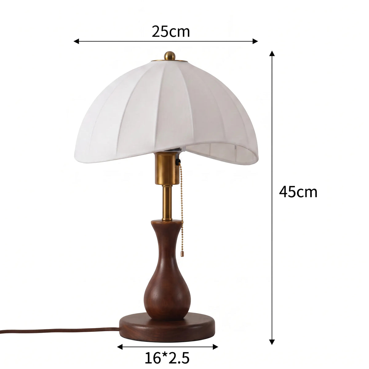 Viselda - Lámpara de Mesa Retro de Madera con Pantalla Plisada y Cadena