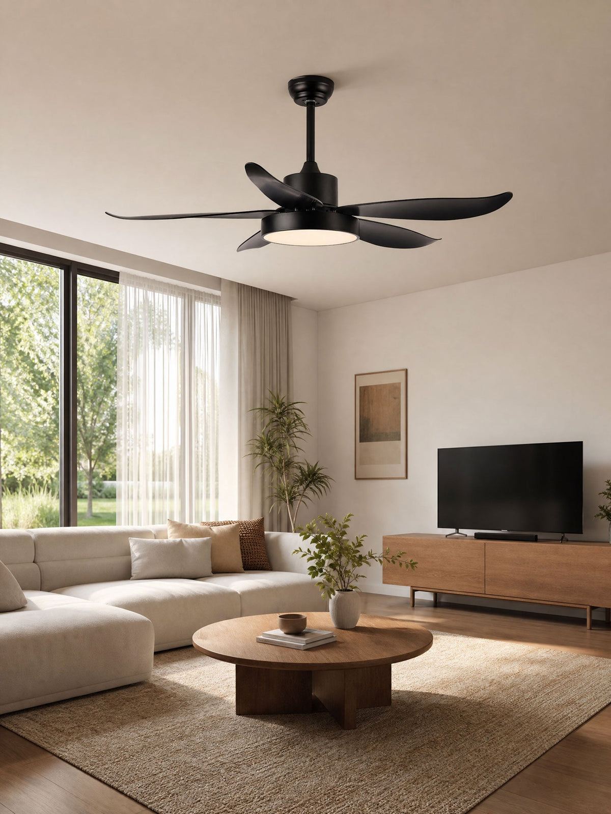 Ventilador de techo con luz Planeo en un salón moderno – imagen 7