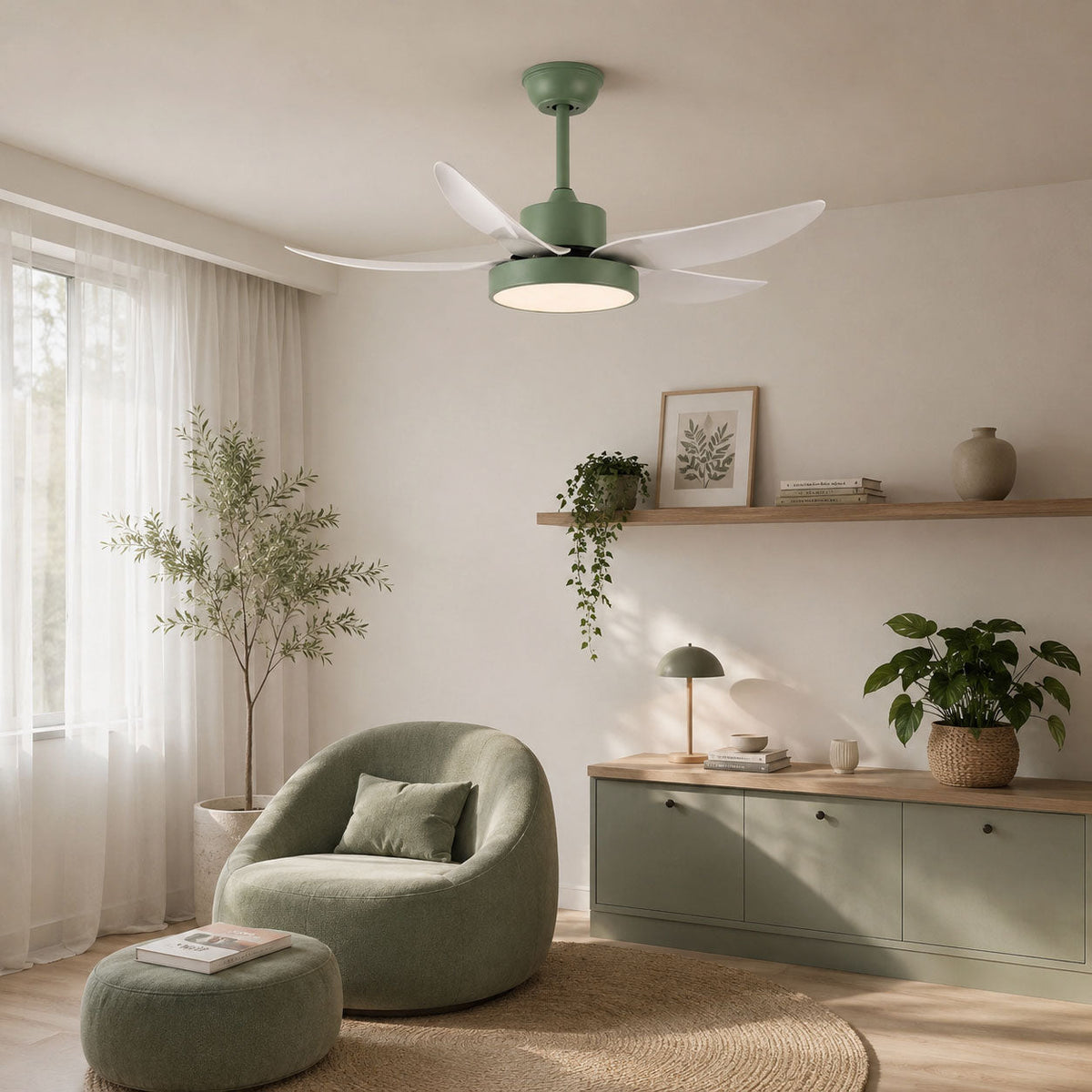 Ventilador de techo con luz Planeo en un salón moderno – imagen 3