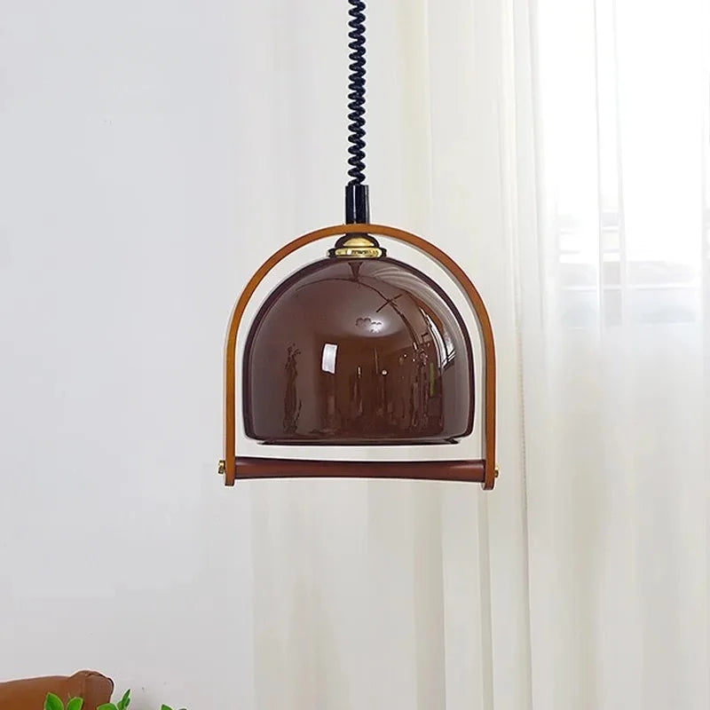 LuzVérsatil - Lámpara Colgante Retro de Madera y Vidrio