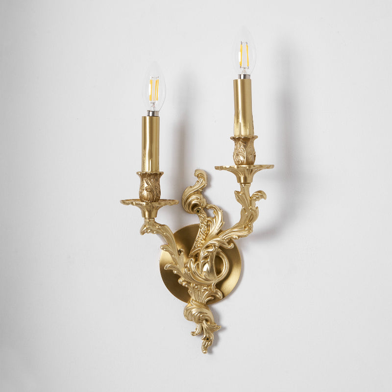Aplique de pared rococó de latón Ledora – versión de 2 luces en latón