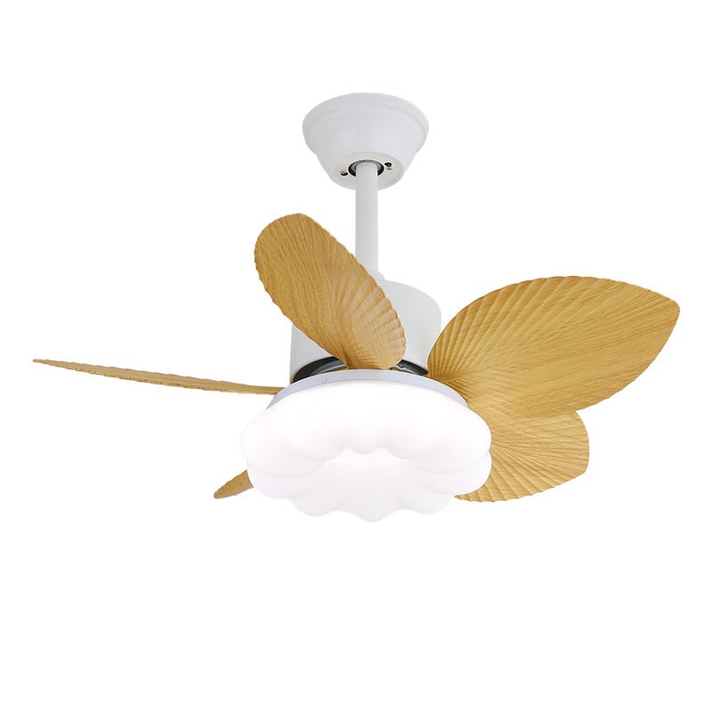 Ventilador de techo con luz Lupalma – blanco y madera clara, flor blanca