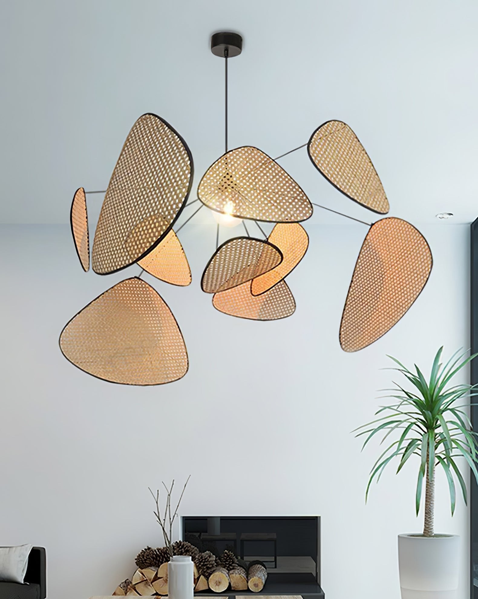 Pantalla de Suspensión de Rattan con Luz LED - Diseño Retro y Moderno 6