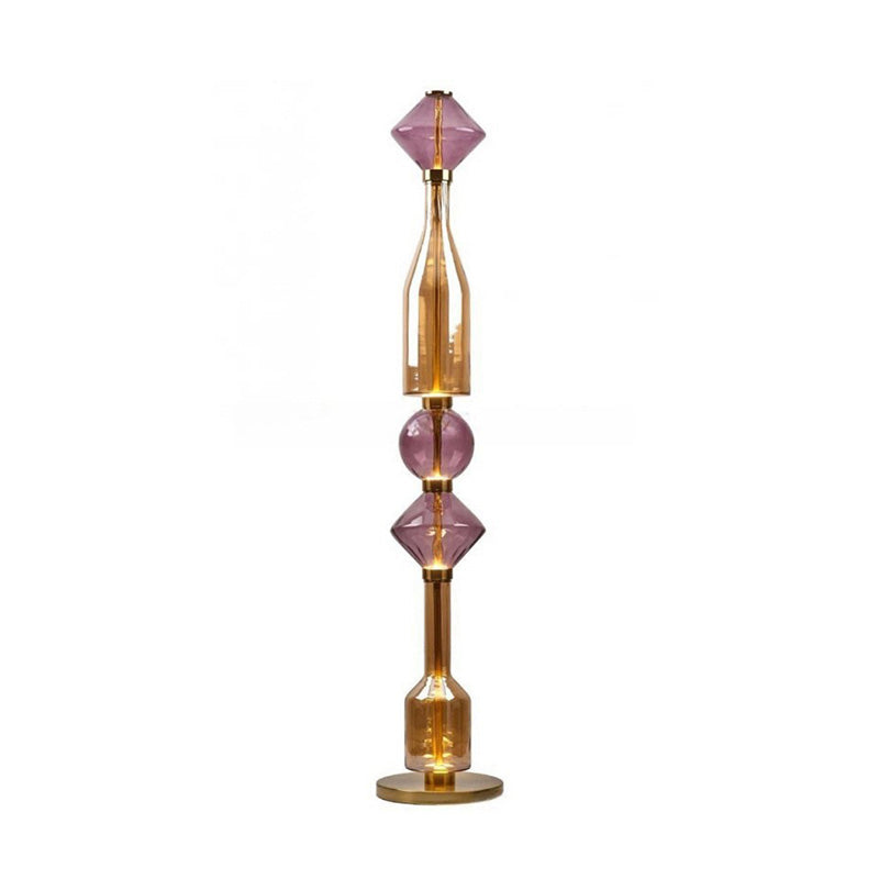 Lámpara de pie de cristal soplado Vidarela – modelo de 132 cm en lila y ámbar