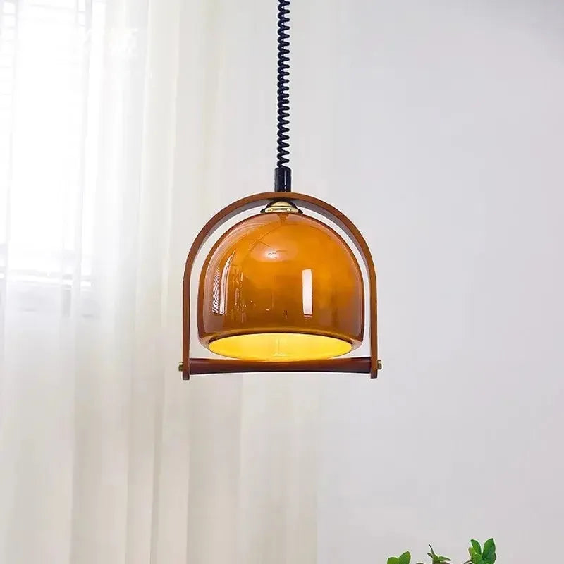 LuzVérsatil - Lámpara Colgante Retro de Madera y Vidrio