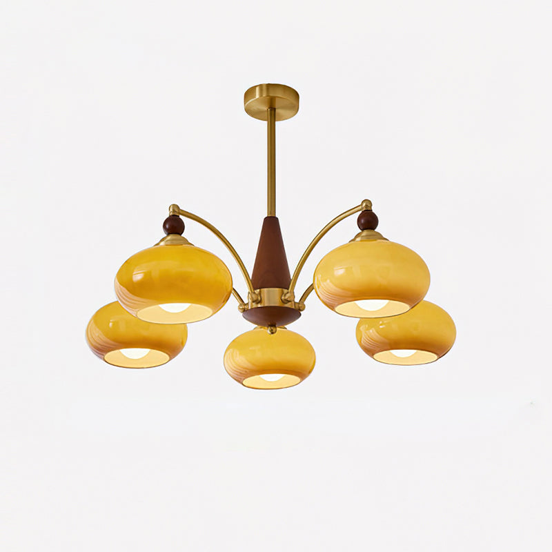 Lámpara de araña retro Tostela – dorado y caramelo, 5 luces · Ø 75 cm