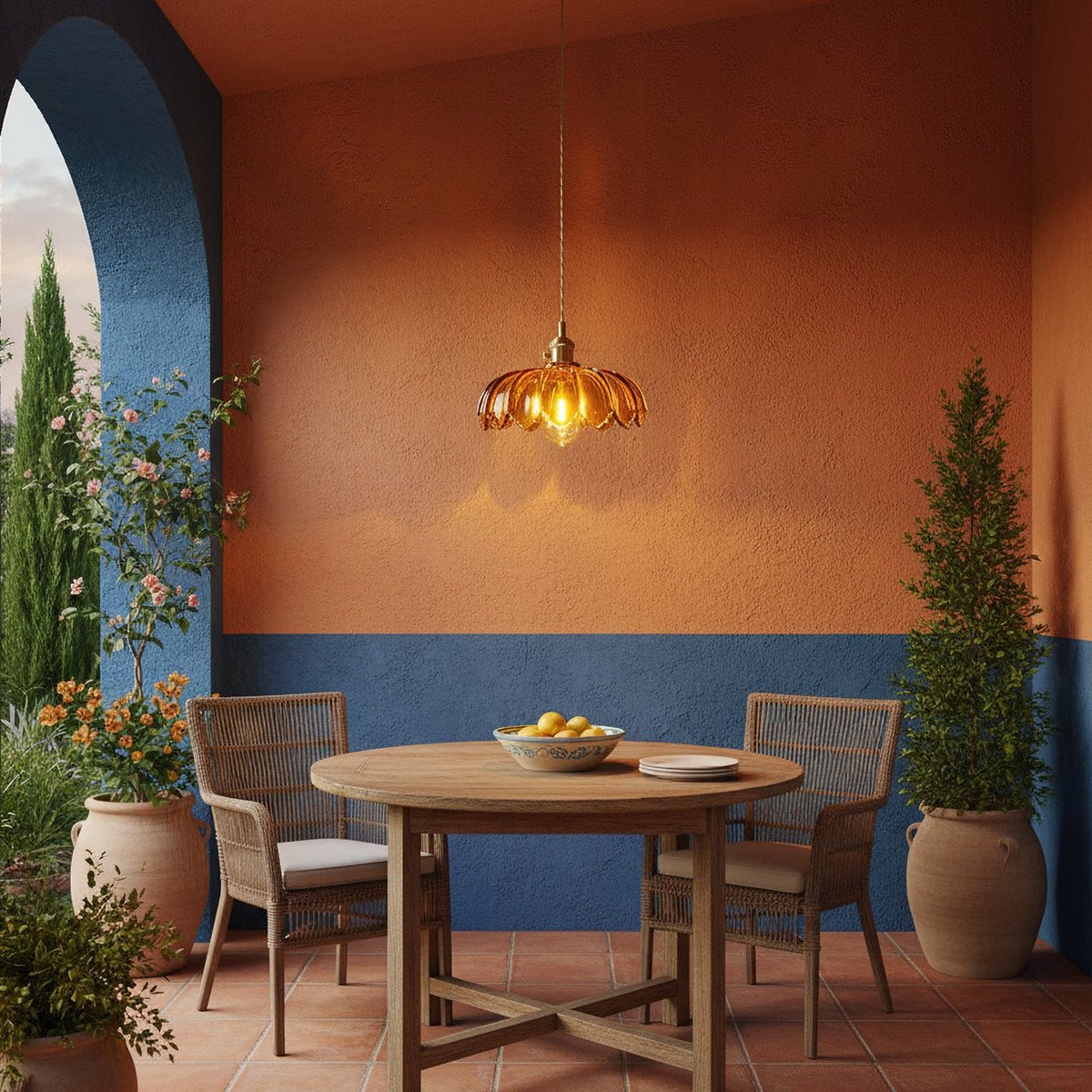 Lámpara colgante retro Esmalda sobre una mesa de comedor – imagen 9