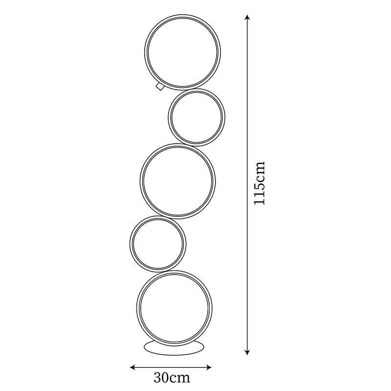 Lámpara de pie LED de aros Ruedina – dibujo con medidas