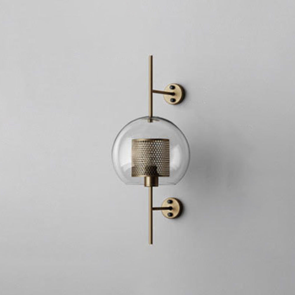 Atria: Aplique de Pared Geométrico Industrial de Metal y Vidrio – Cobre/Plateado