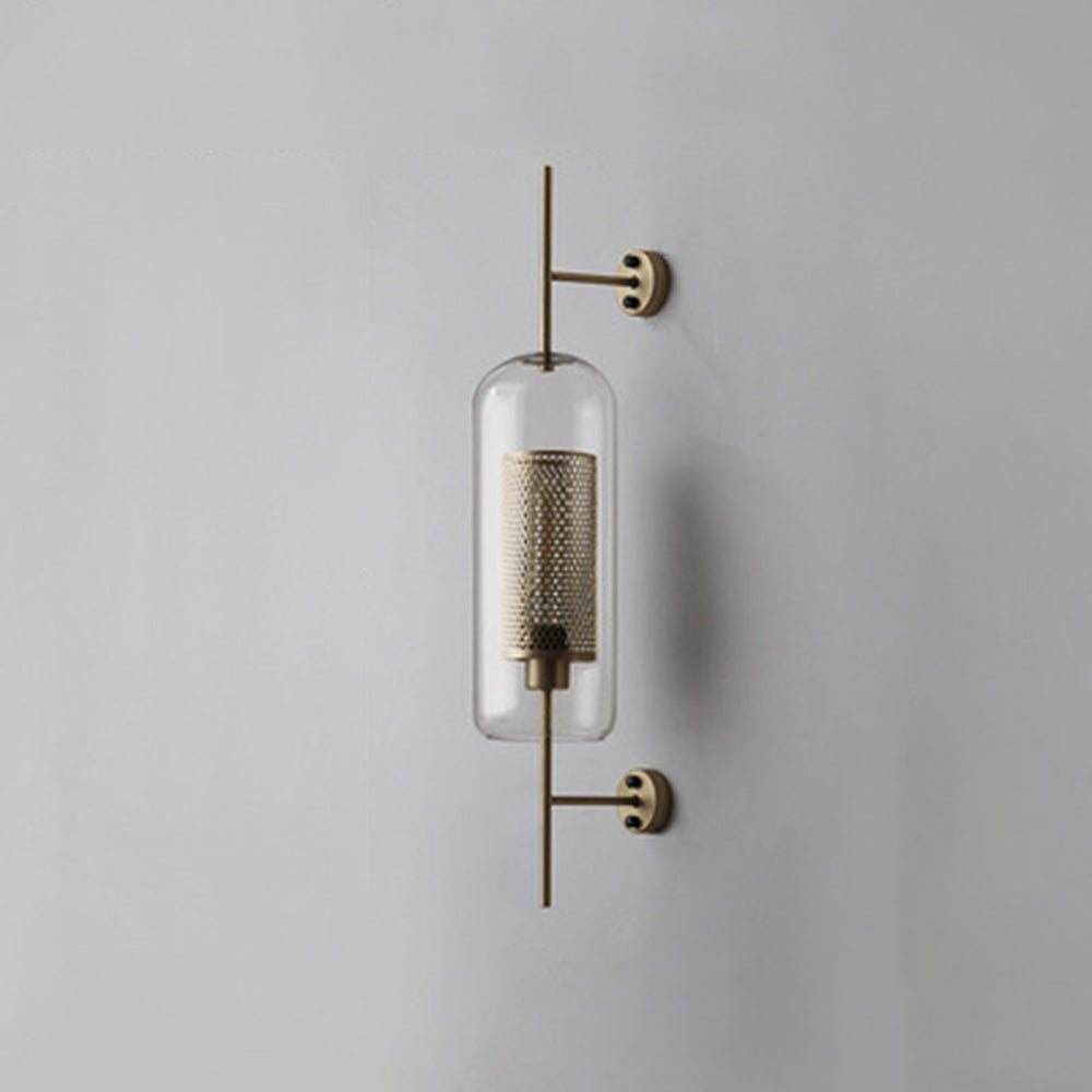 Atria: Aplique de Pared Geométrico Industrial de Metal y Vidrio – Cobre/Plateado