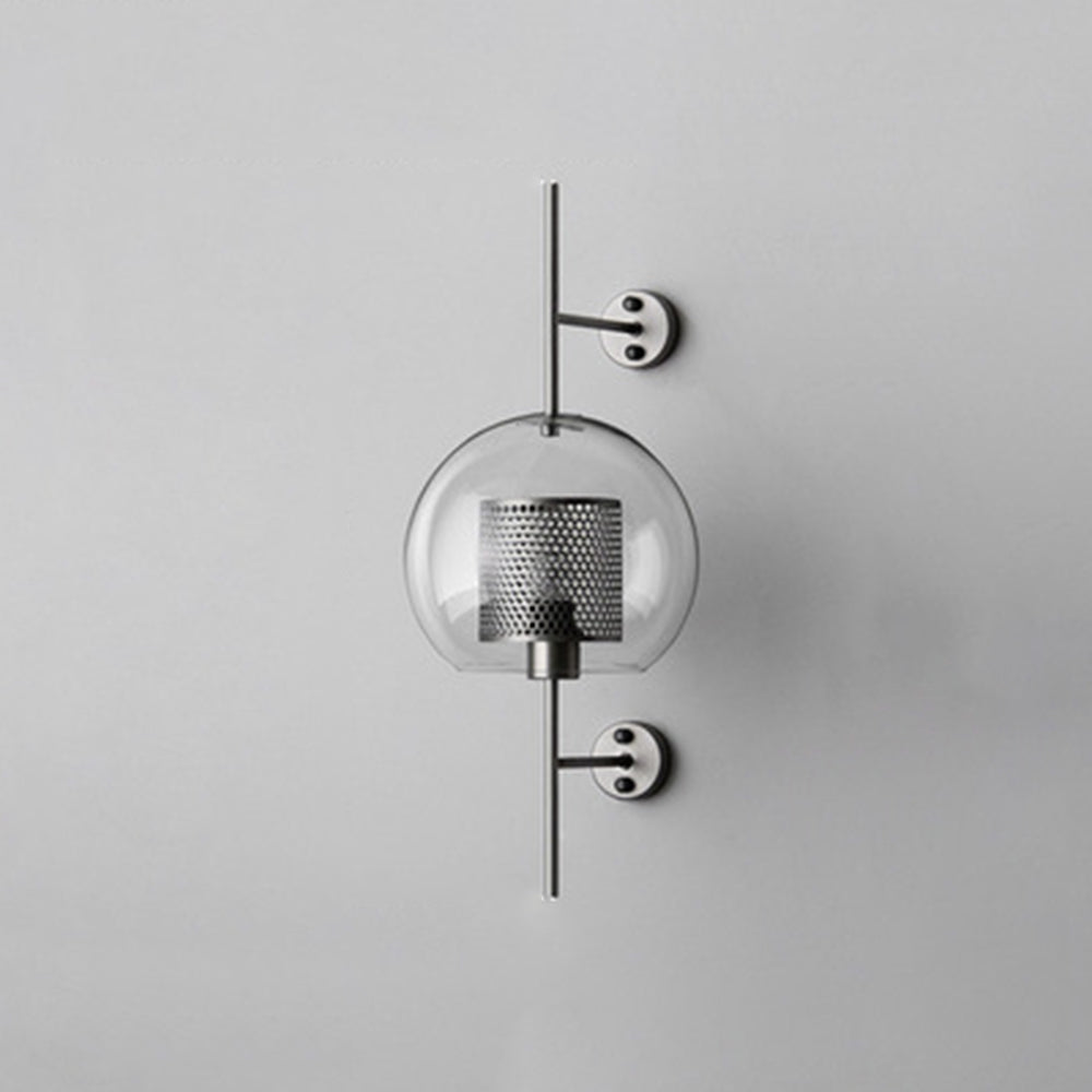 Atria: Aplique de Pared Geométrico Industrial de Metal y Vidrio – Cobre/Plateado