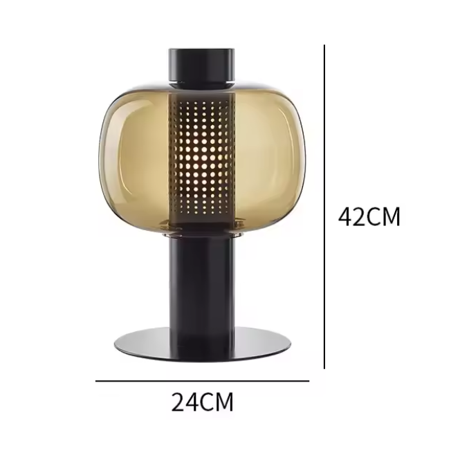 Lámpara de mesa farol de cristal Lamiel – estructura negra con cristal ámbar