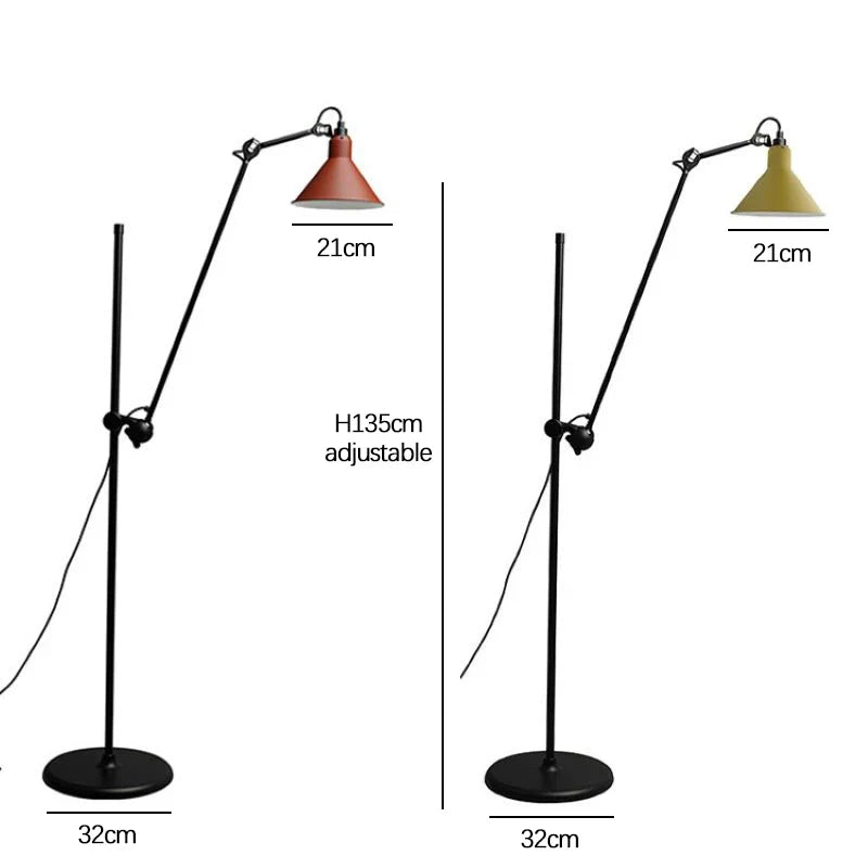 Obrina - Lámpara de Pie Articulada Estilo Taller con Pantalla Cónica