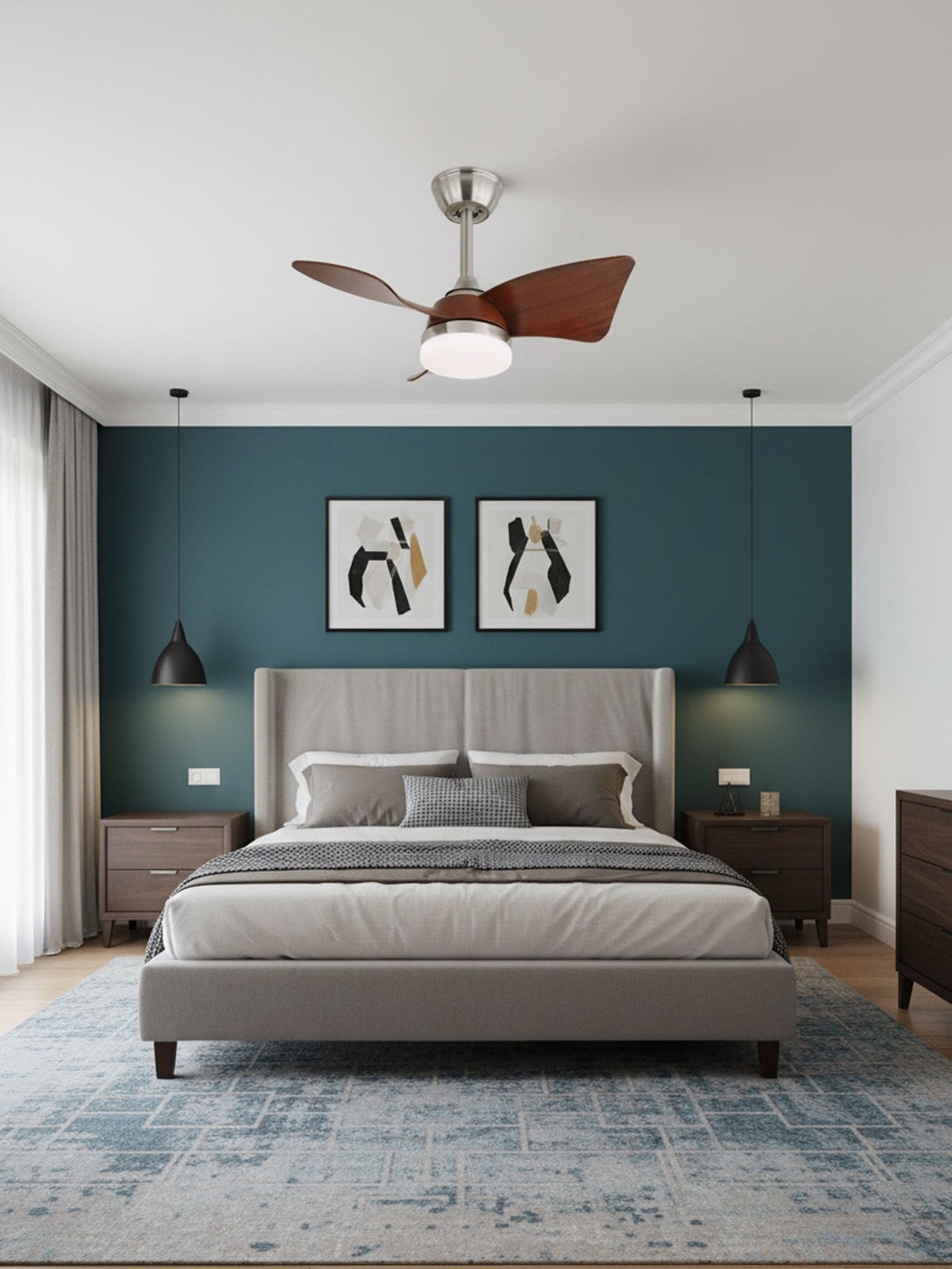 Ventilador de techo con luz Ilenza en un dormitorio acogedor – imagen 12