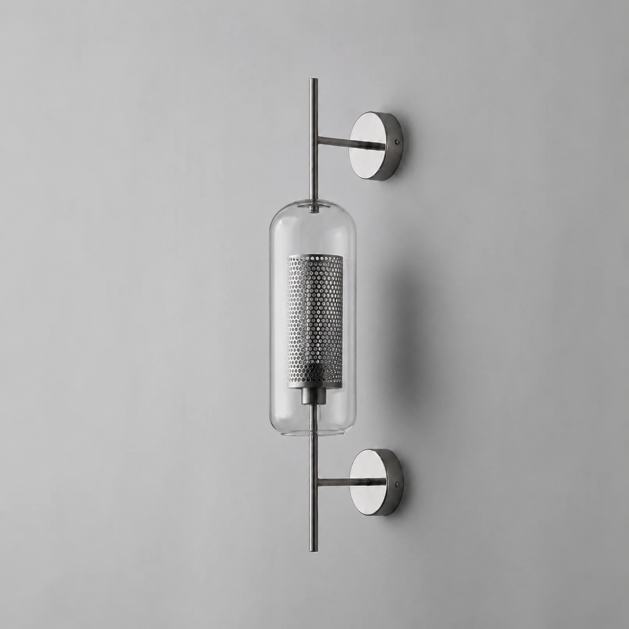 Atria: Aplique de Pared Geométrico Industrial de Metal y Vidrio