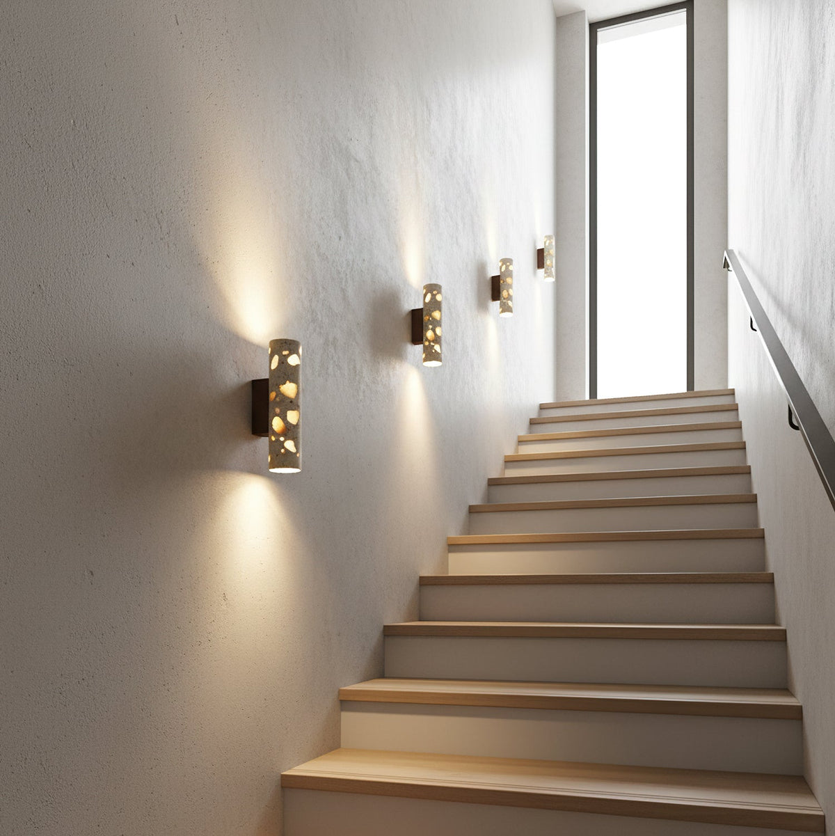 Aplique de pared de terrazo Terrela junto a una cama de madera – imagen 9