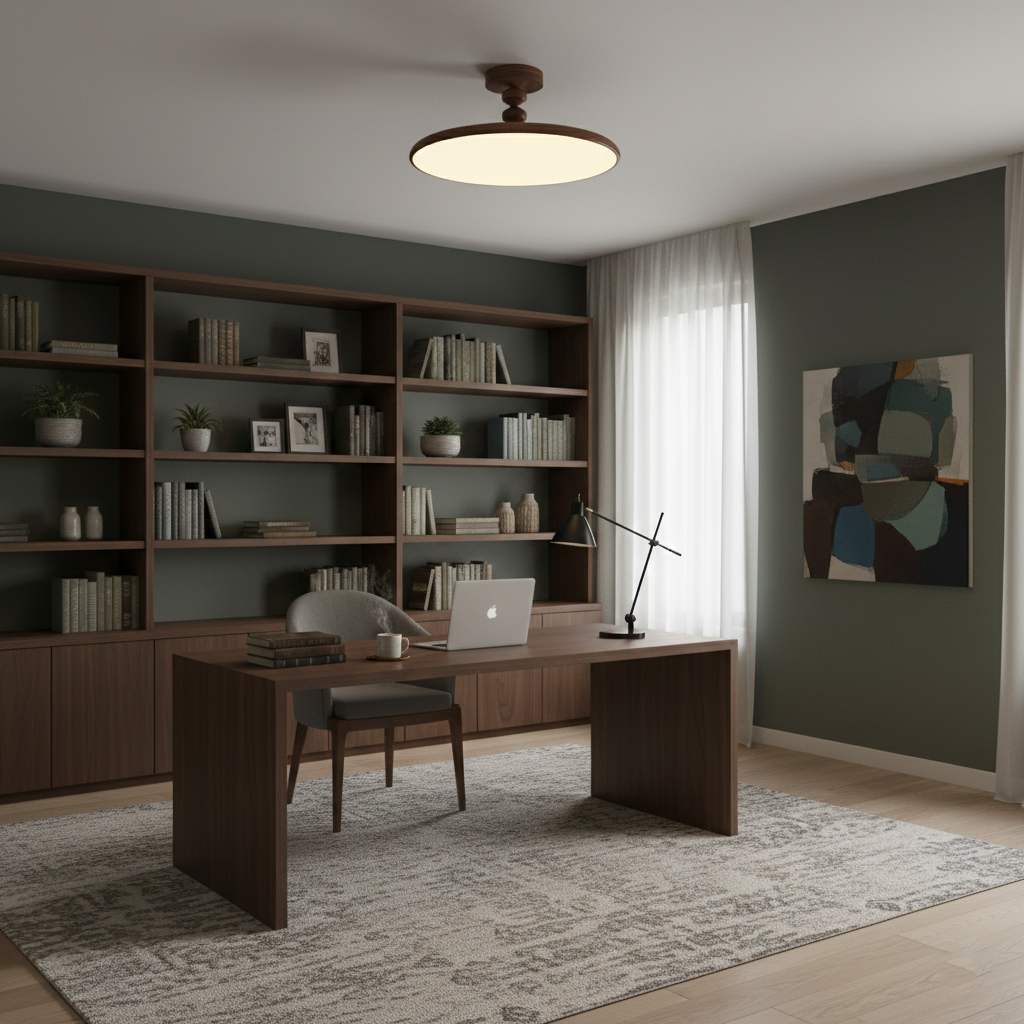 Plafón LED efecto nogal Eclipsa en un dormitorio cálido – imagen 9