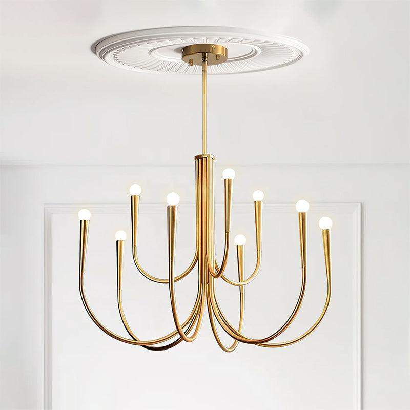 Lámpara de araña de brazos curvos Zarcela – dorado, 9 luces · Ø 80 cm