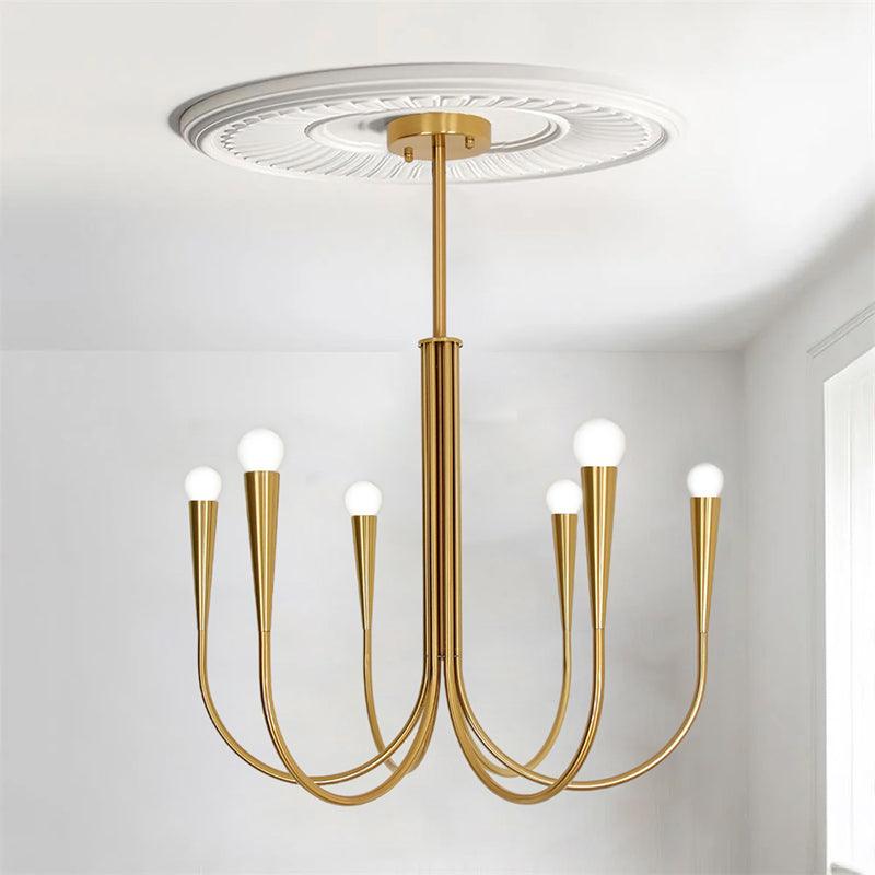 Lámpara de araña de brazos curvos Zarcela – dorado, 6 luces · Ø 65 cm