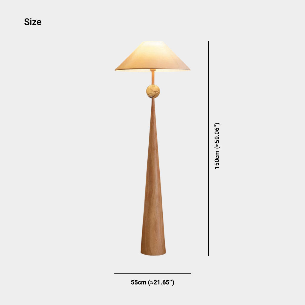 Lámpara de pie cónica efecto madera Ruecana – medidas de la versión de Ø 55 cm