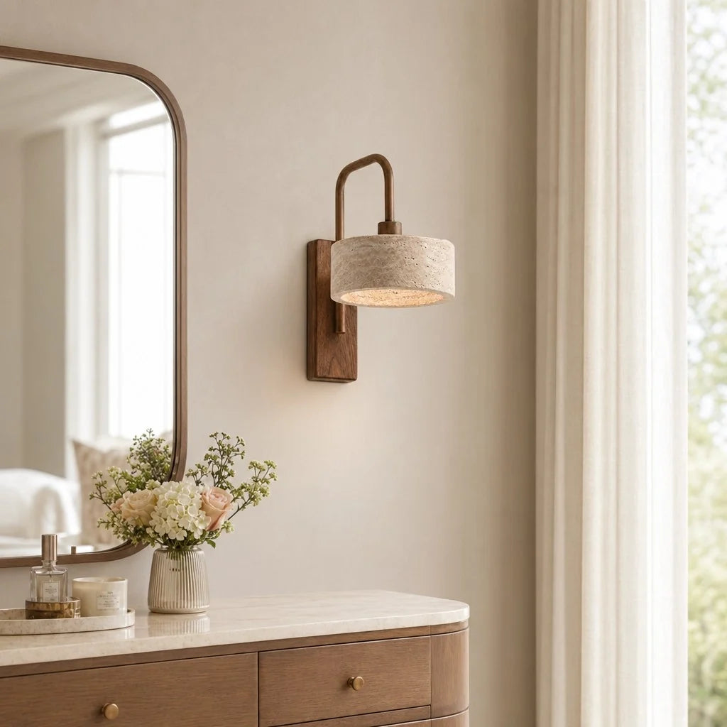 Aplique de pared de travertino Pedrisa en un dormitorio sereno – imagen 19