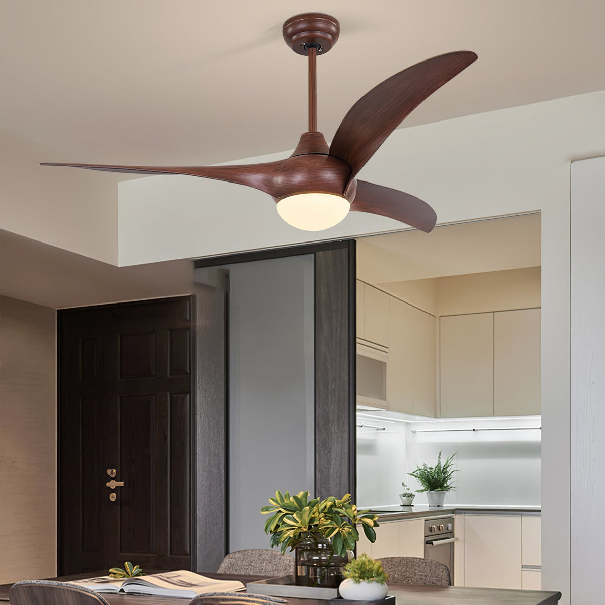 Ventilador de techo con luz Casela en un salón de estilo rústico – imagen 2