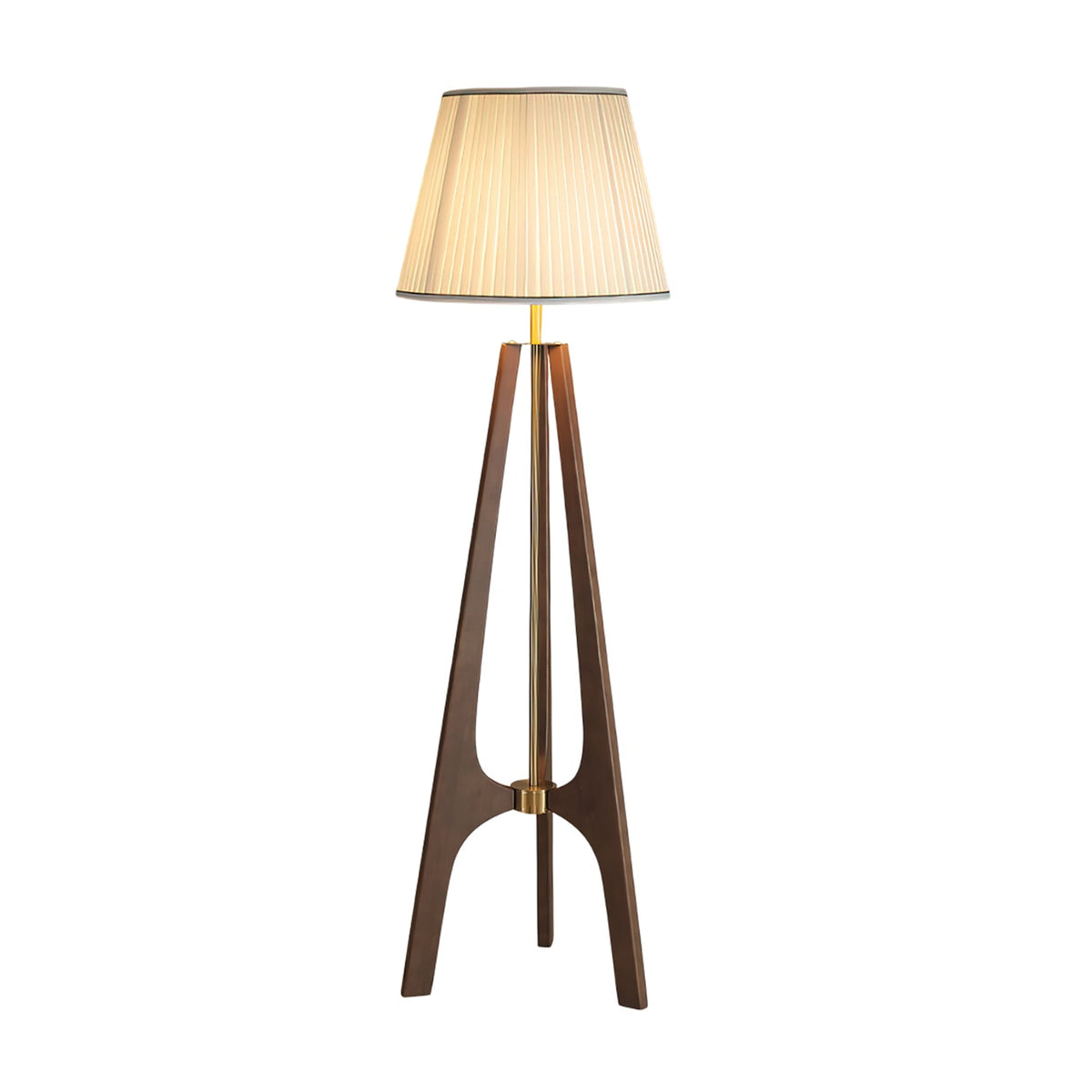 Sabina - Lámpara de Pie Trípode de Madera con Pantalla Plisada Blanca