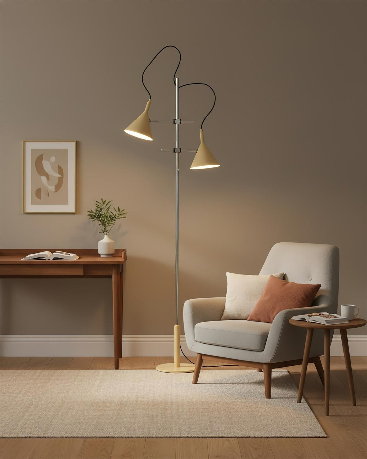 Lámpara de pie doble cono Trompela en un salón de estilo pop – imagen 9
