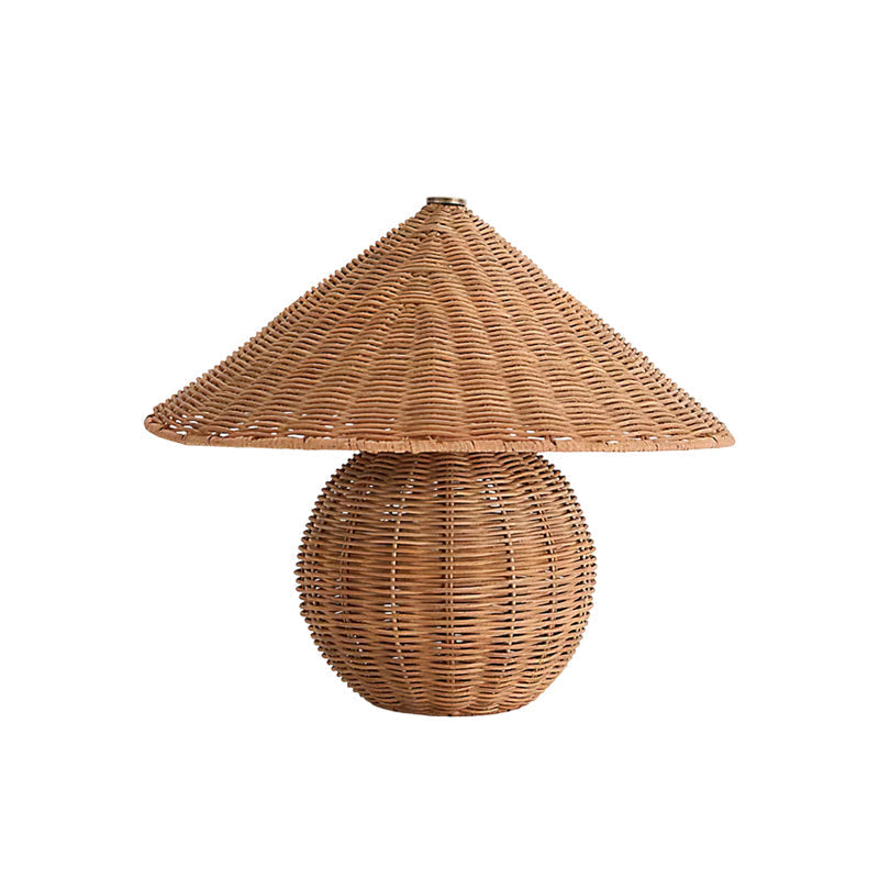 Lámpara de mesa de ratán Ratela – versión ancha Ø 40 × 36 cm con base esférica