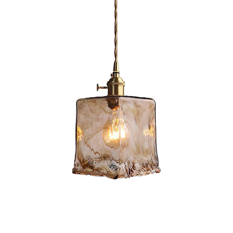 Lámpara colgante vintage de cristal ámbar Botica – modelo cuadrado