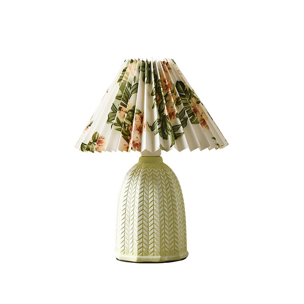 Lámpara de mesa de cerámica con pantalla plisada Zafrela – pantalla con estampado floral