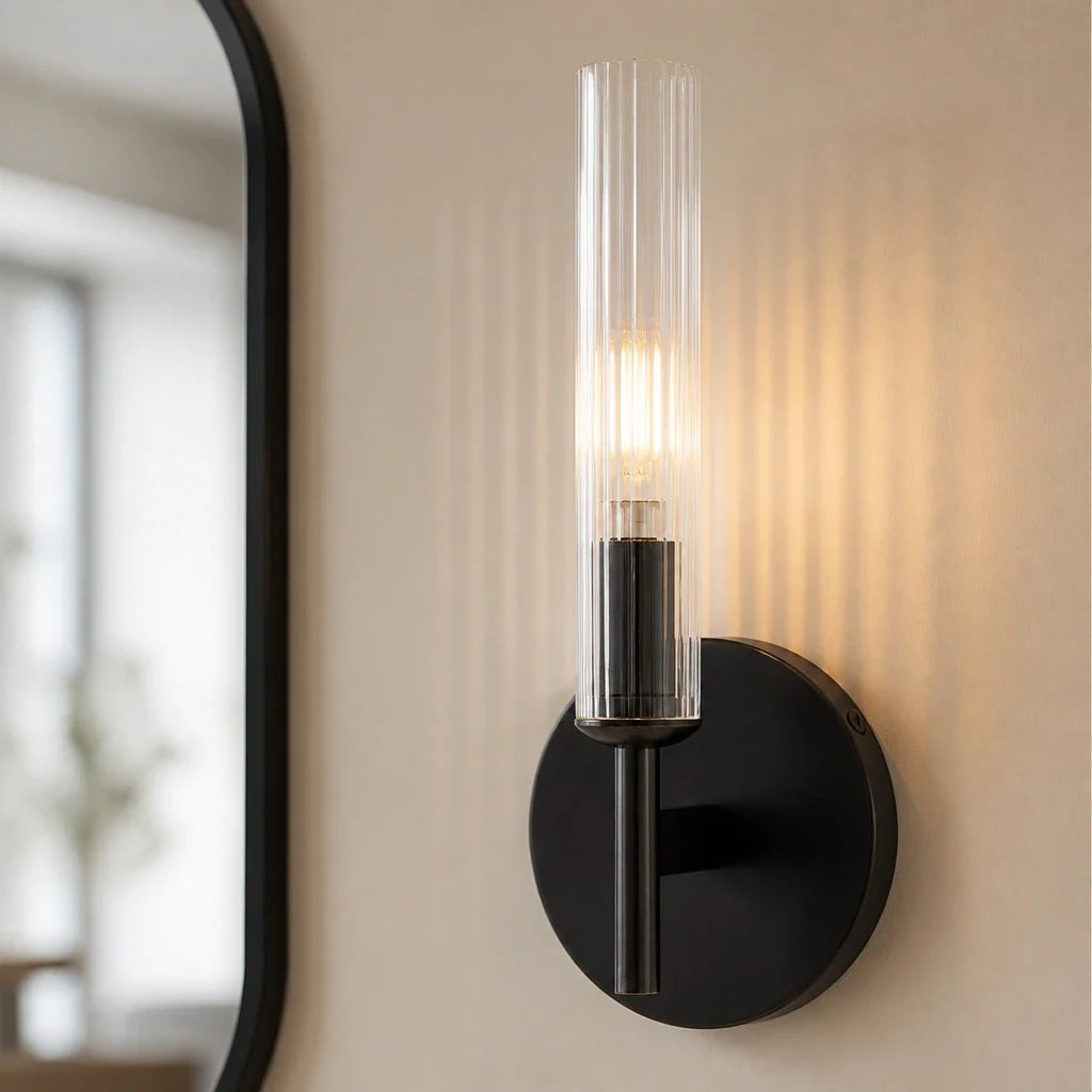 Aplique de pared de cristal estriado Junquela – bronce oscuro, 1 luz