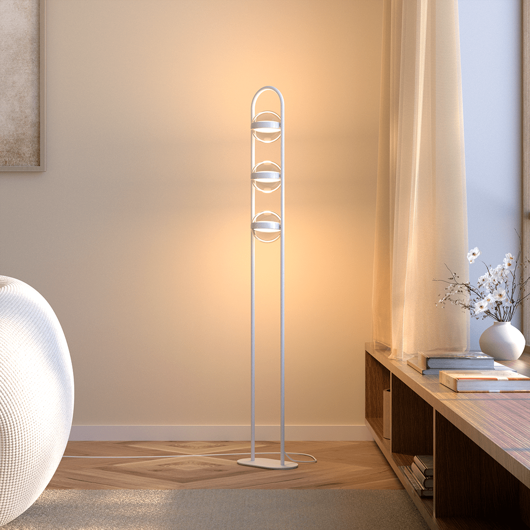 Romira - Lámpara de Pie LED Regulable con Tres Esferas de Cristal