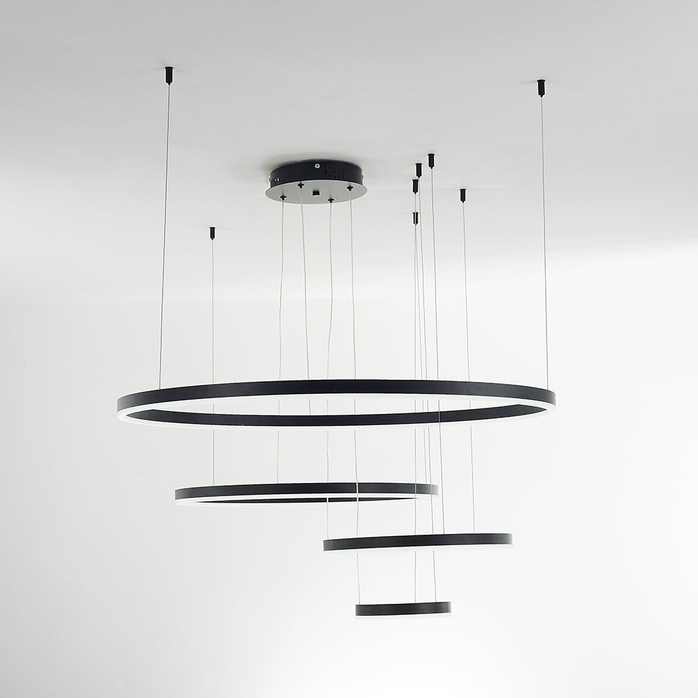 Lámpara colgante LED de aros Saroa – negro 4 aros