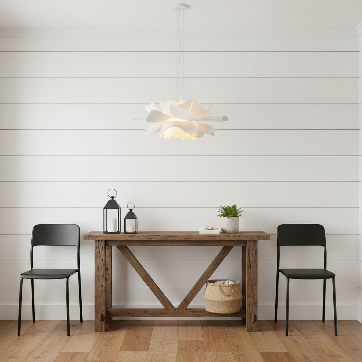 Lámpara colgante flor de loto Flotina sobre una mesa de comedor – imagen 14