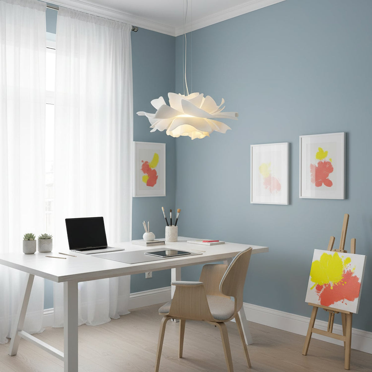 Lámpara colgante flor de loto Flotina sobre una mesa de comedor – imagen 16
