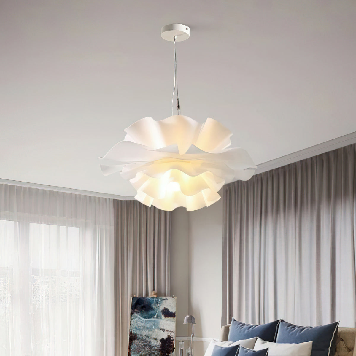 Lámpara colgante flor de loto Flotina sobre una mesa de comedor – imagen 26