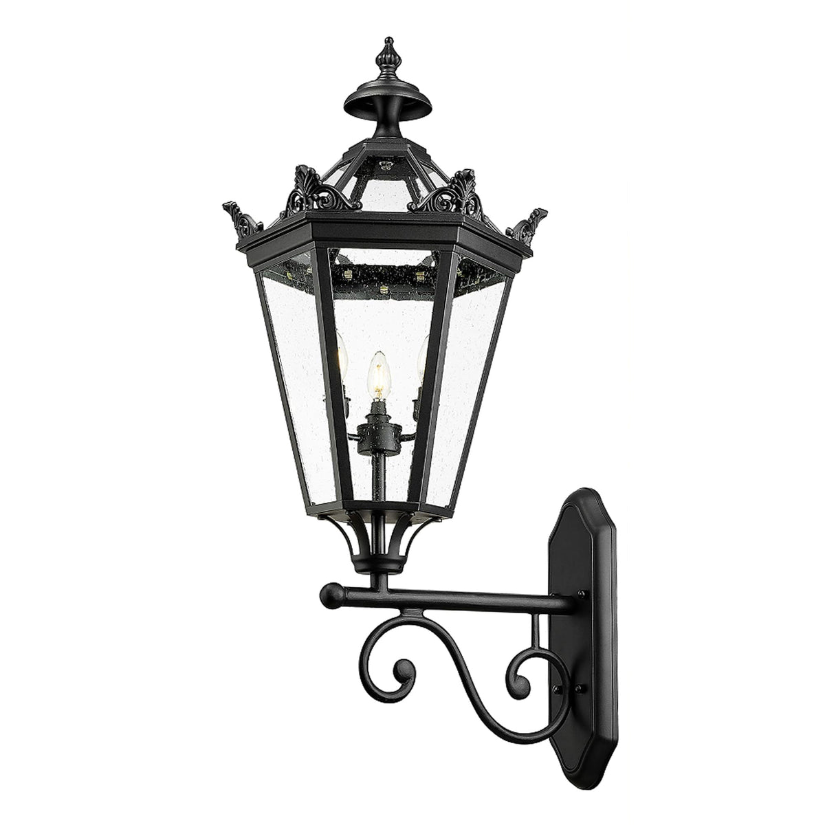 Lucerno - Farol de Pared Exterior Vintage Grande de 3 Luces Negro