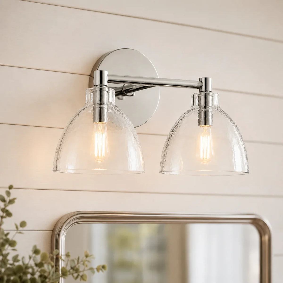 Aplique de pared de cristal soplado Niebla – níquel pulido, 2 luces