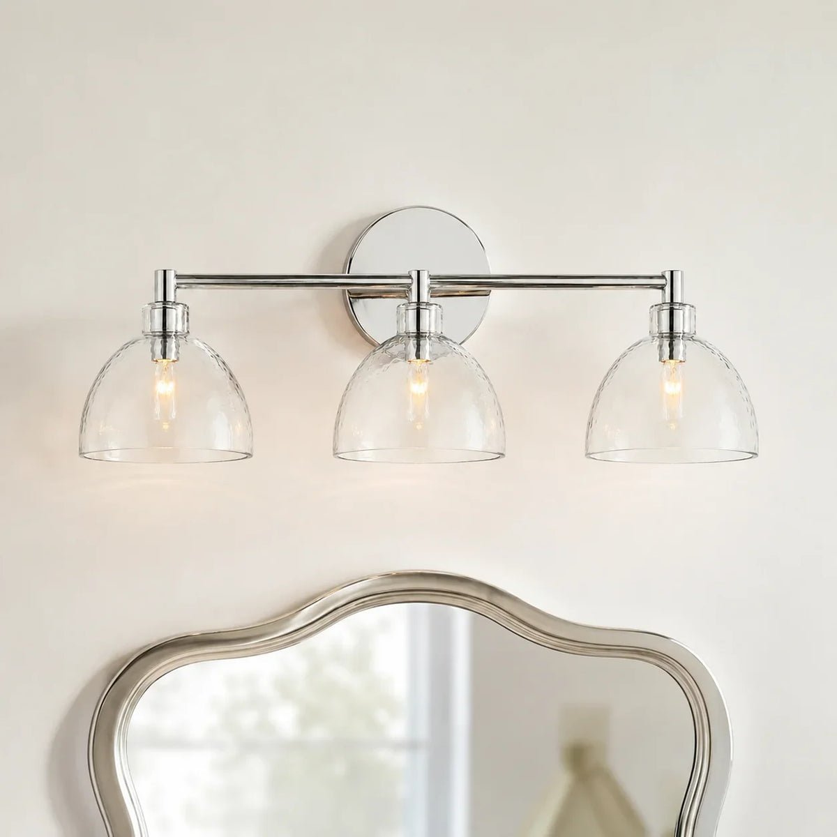 Aplique de pared de cristal soplado Niebla – níquel pulido, 3 luces
