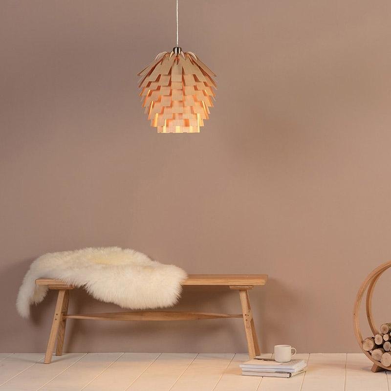 PinoLuz - Lámpara Colgante de Madera Natural y Elegante