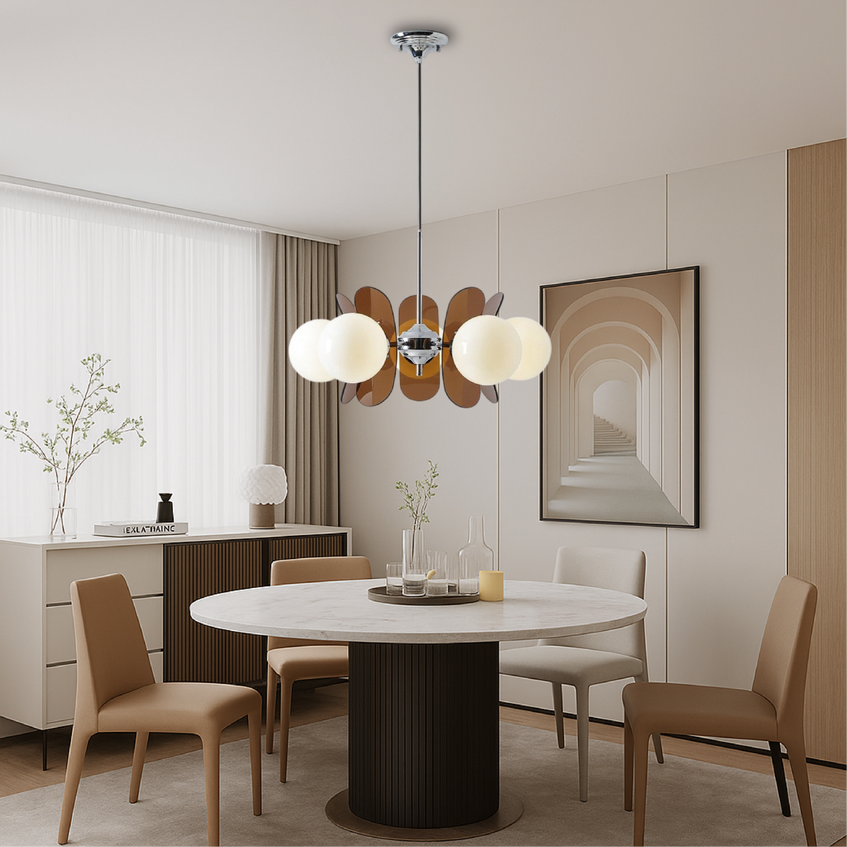Lámpara araña geométrica Zenita en un comedor moderno – imagen 3