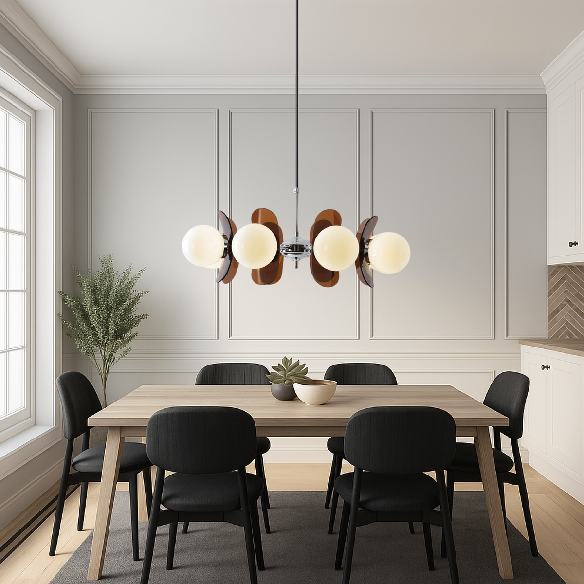 Lámpara araña geométrica Zenita en un comedor moderno – imagen 5
