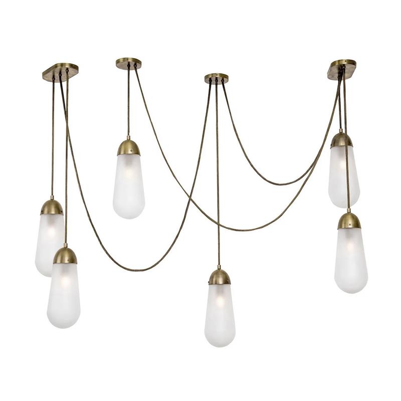 Lámpara de techo en racimo Cordela – 6 luces, bronce envejecido y blanco