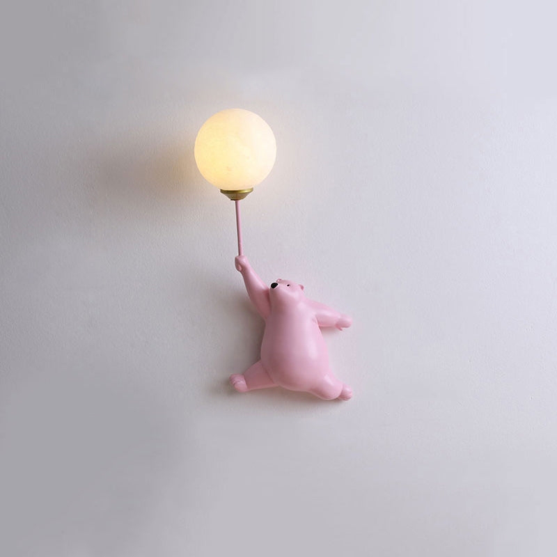 Cielo: Aplique de Pared Infantil con Globo de Oso Blanco/Azul/Rosa