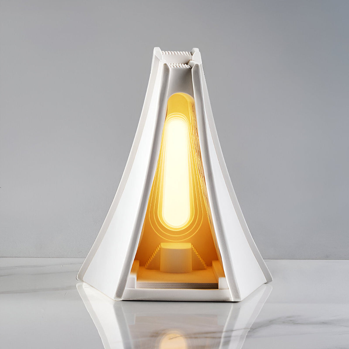 Gesela - Lámpara de Mesa LED de Yeso Blanco en Forma de Torre Prismática