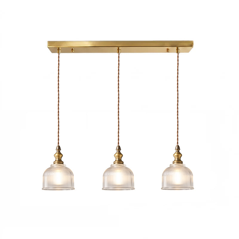 Lámpara colgante de latón y cristal Destela – 3 luces en florón lineal de 60 cm